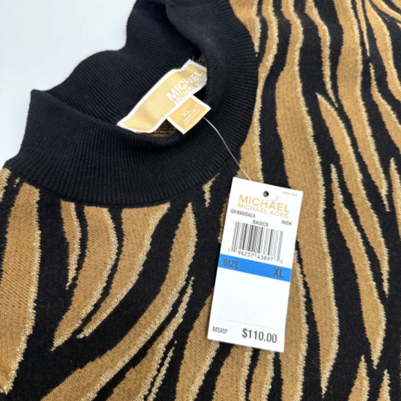 Michael Kors Women's Short Sleeve Sweater - Animal Print with Metallic Detail - Picture 3 of 12